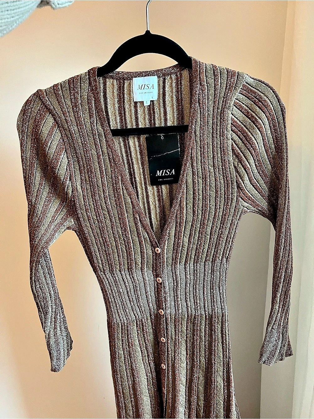 MISA Striped Metallic Maxi Dress Size Large NWT